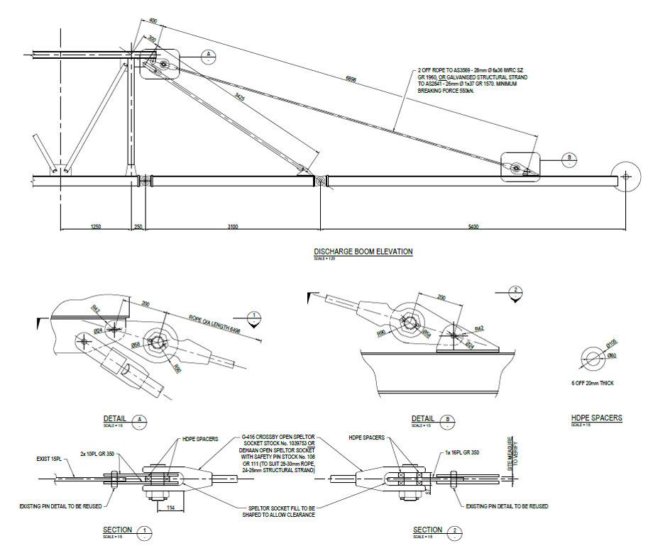 Structural audit of discharge boom pendant components to assess condition, structural performance and operational reliability in mining infrastructure.