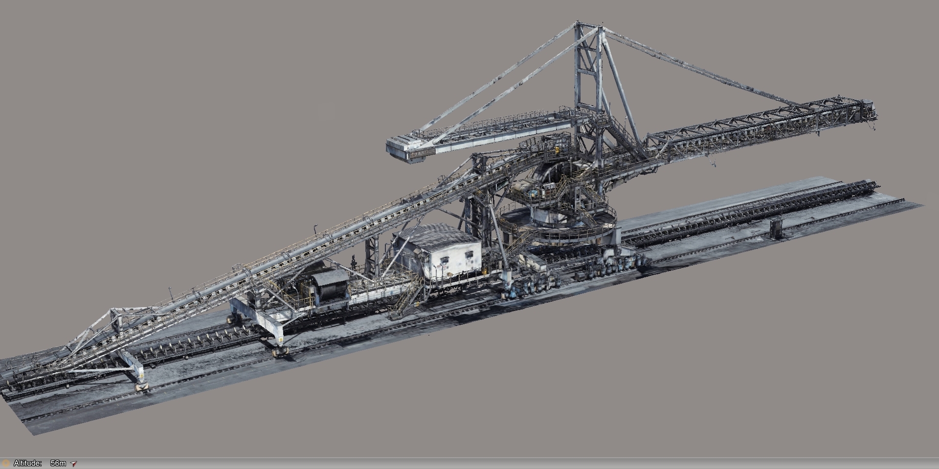3D reality photogrammetry model developed using drone imagery of a stacker used for structural assessment, maintenance planning and asset integrity management.