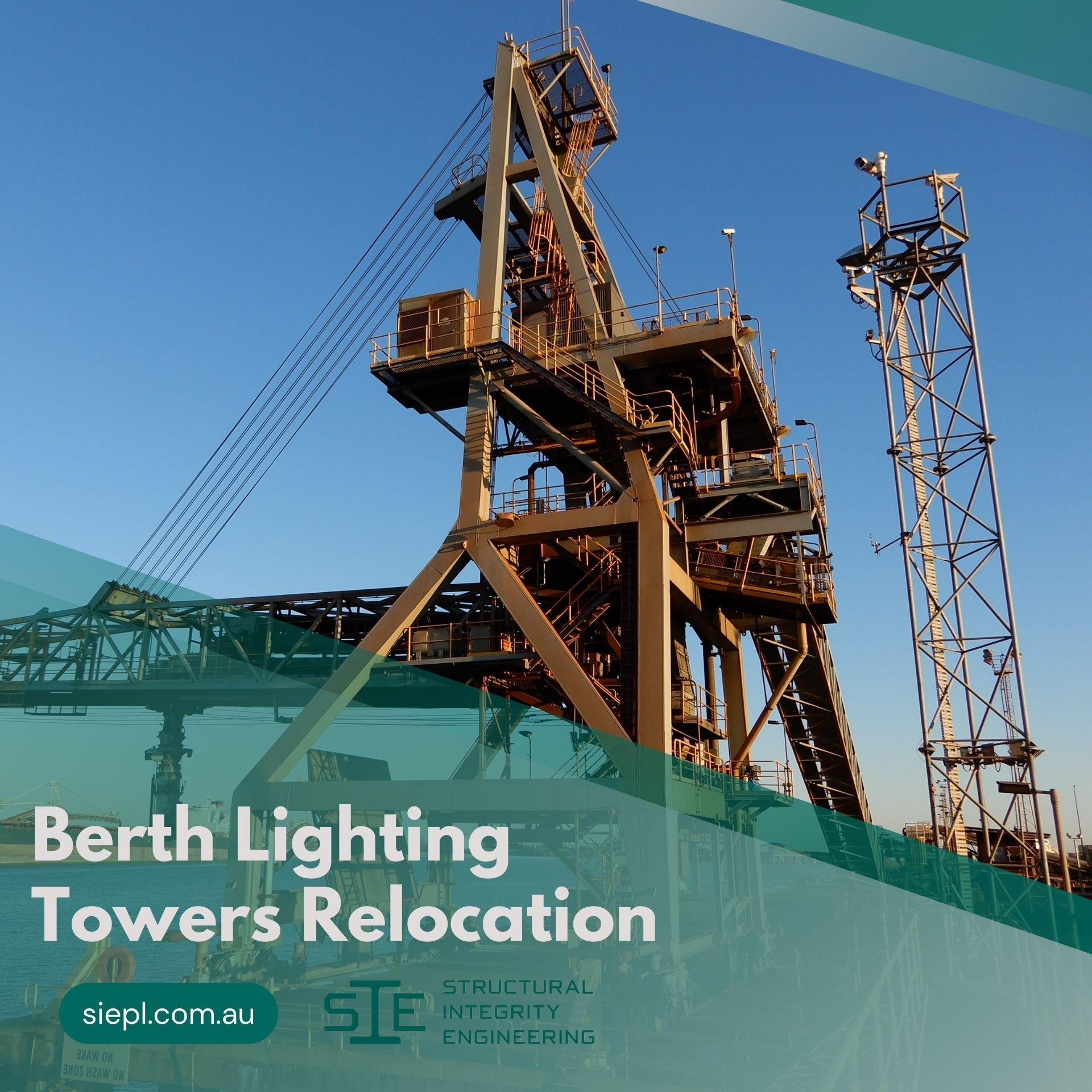 Structural engineering project involving the relocation of a berth light tower at a port facility to improve operational infrastructure and asset performance.