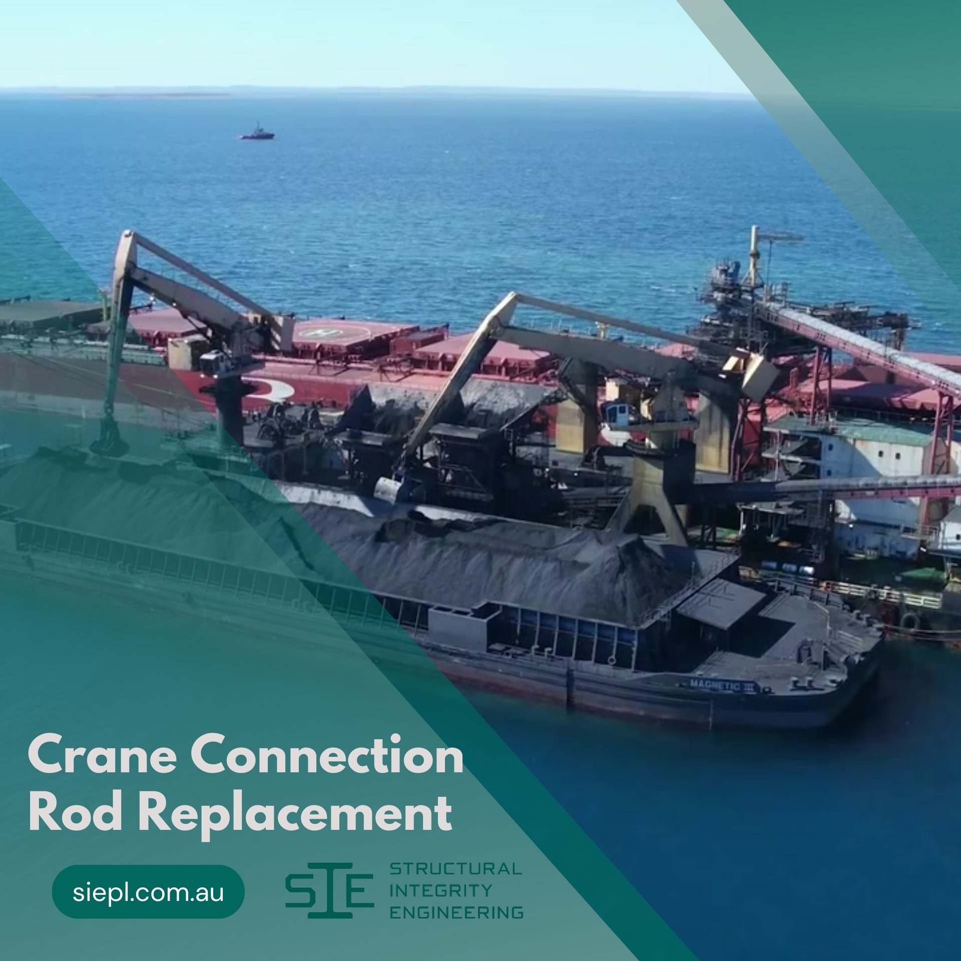 Engineered support system for E-Crane counterweight strut enabling safe connection rod replacement and reducing maintenance risks.