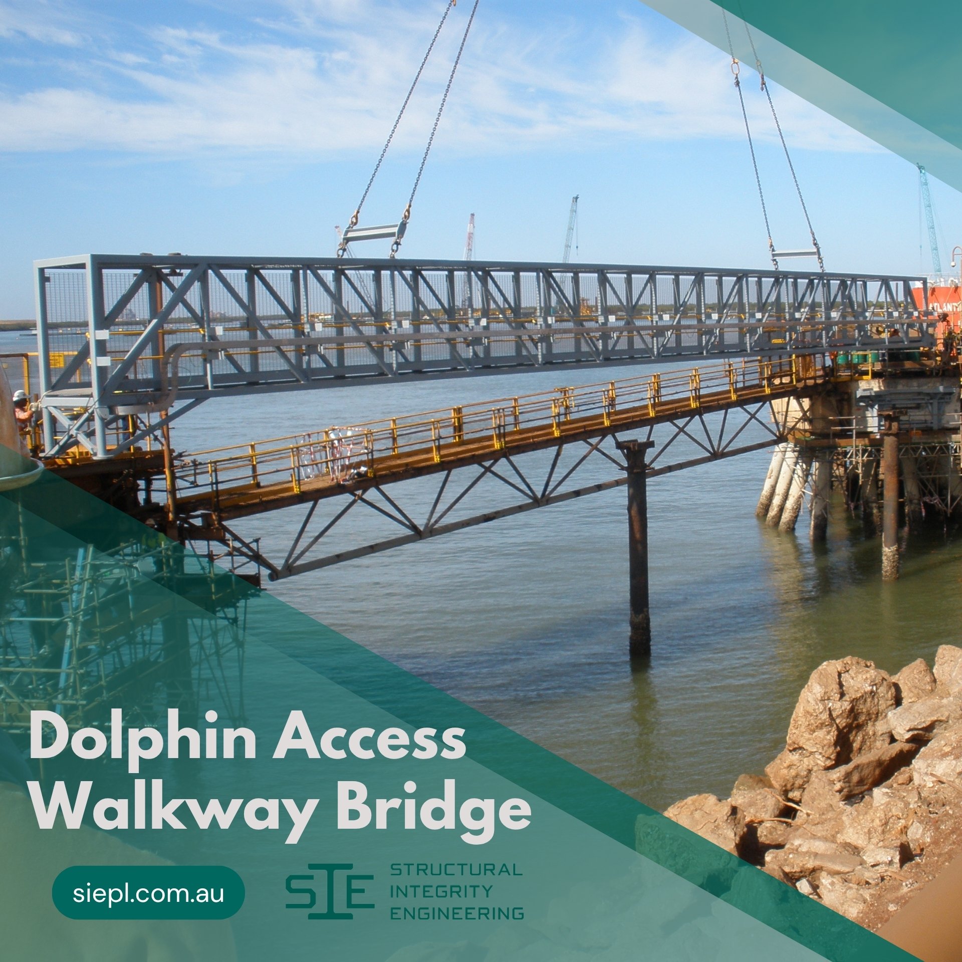 Mooring dolphin walkway replacement with snap back protection improving personnel safety, access reliability, and marine infrastructure performance.