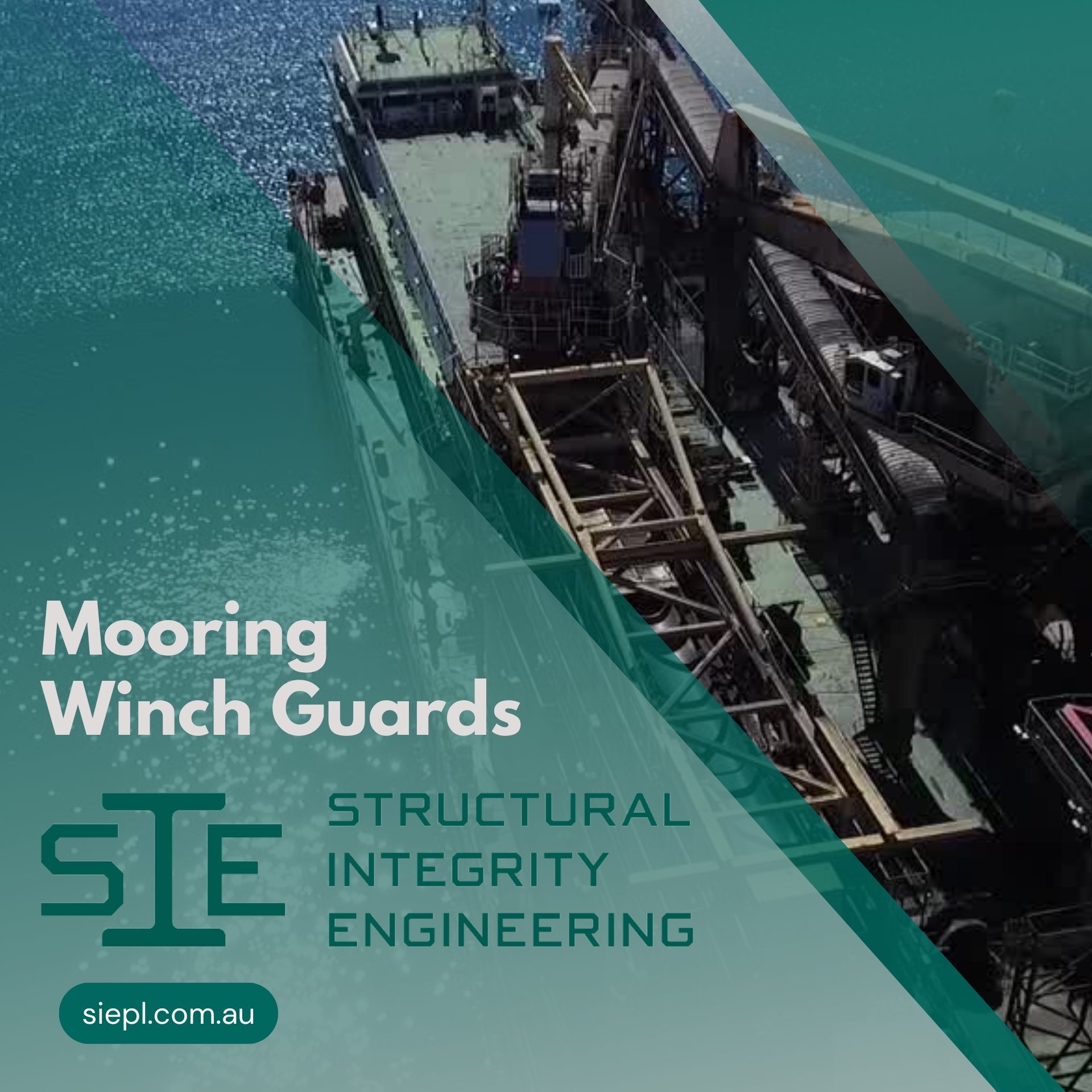 Mooring winch guard installation providing snap back protection and enhancing safety for personnel operating in berthing areas.